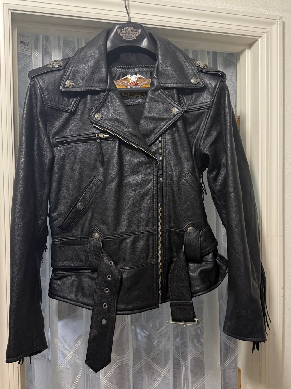 Harley-Davidson Black Leather Motorcycle Jacket with Belt